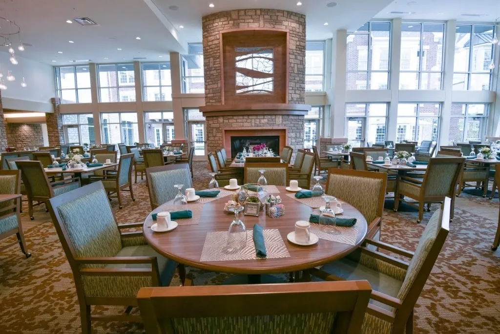 Elegant dining room with fireplace