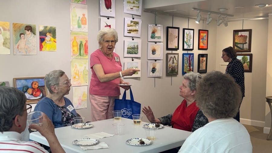 Residents at an art gallery showing